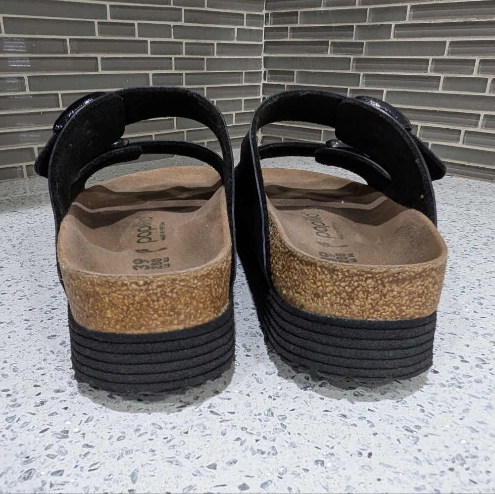 Papillio Birkenstock Platform Arizona Black Vegan Two Strap Sandal Size 39 8 8.5 - Picture 6 of 10